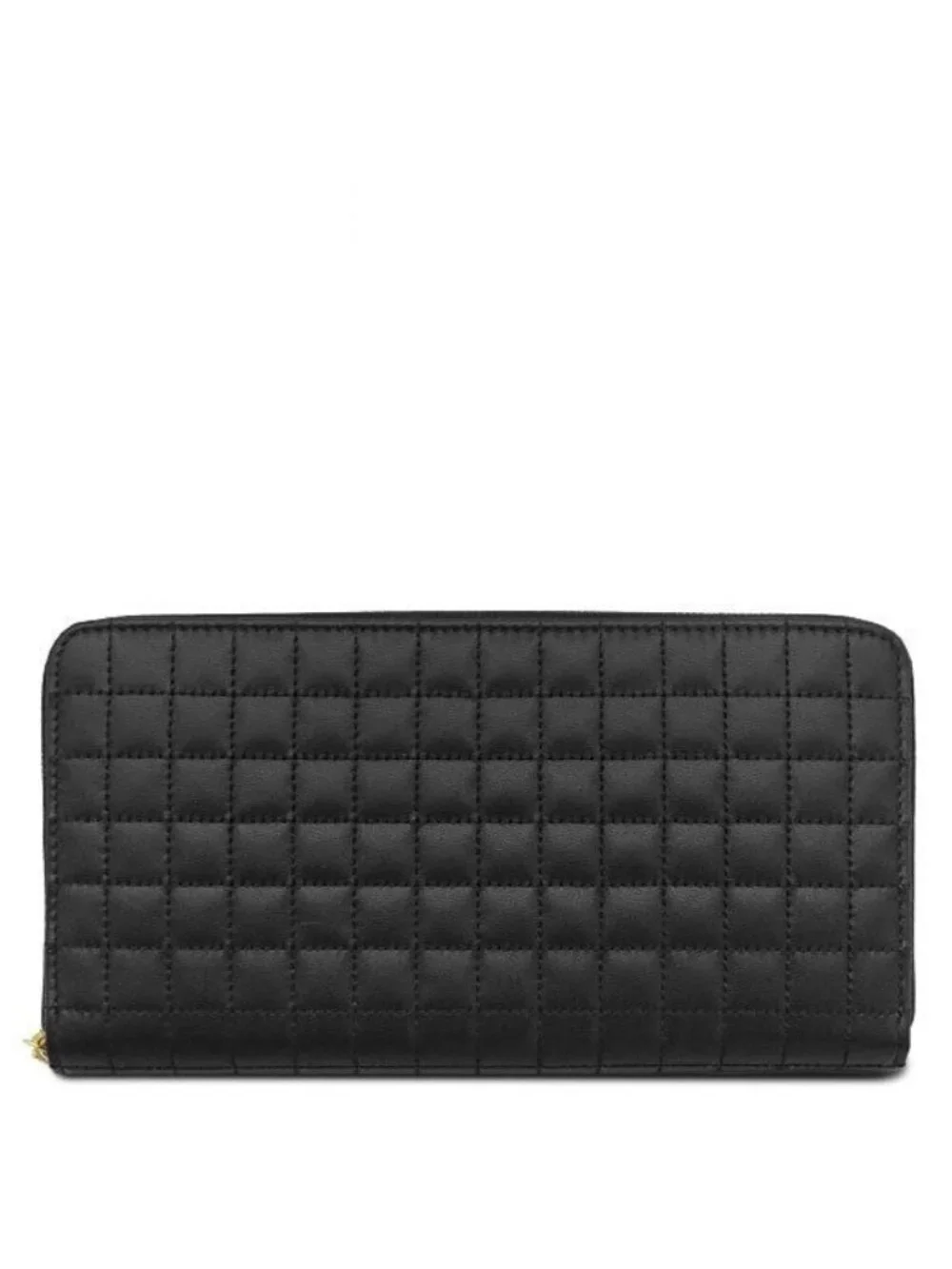 Celine Wallet C Charm Quilted Large Zip Leather Black Gold Zip Around